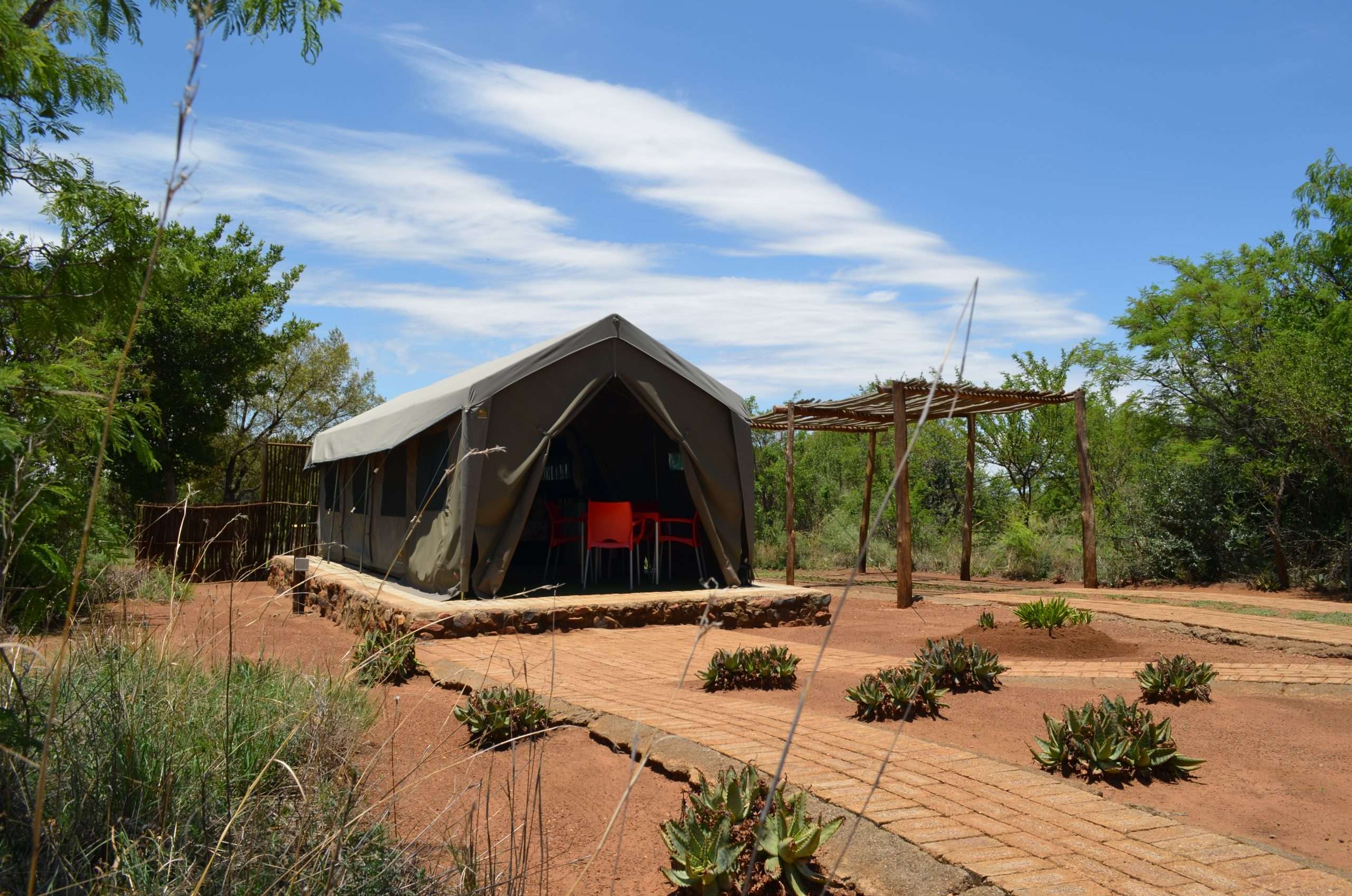 Camp site in game lodge close to Parys Glamping tents glamping tente at a lodge